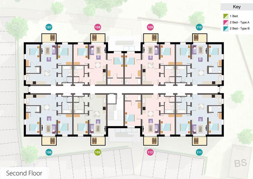 Second floor block plan of BoKlok on the Lake