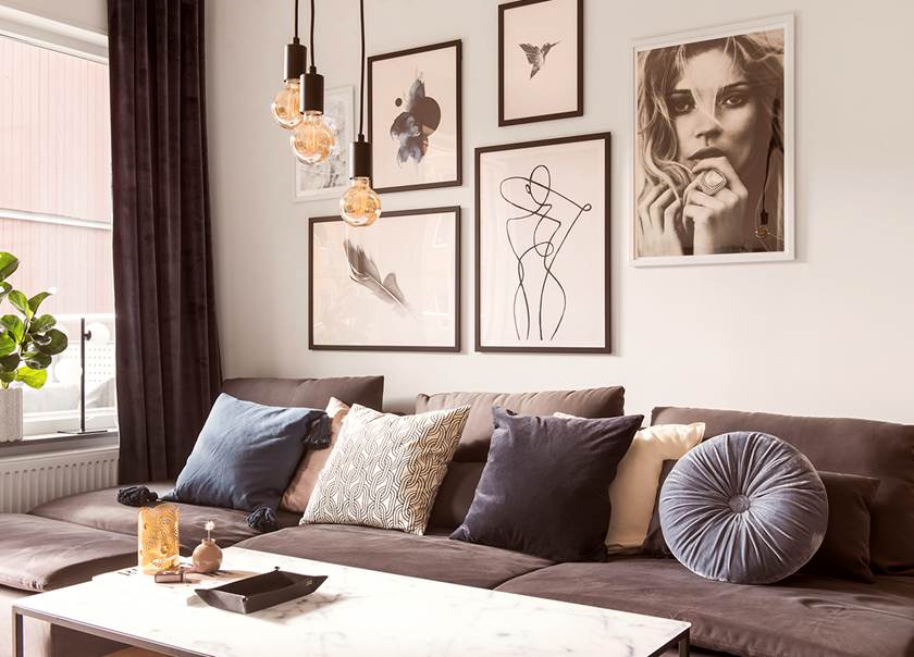 Photo of grey sofa and cushions Photo of grey sofa and cushions