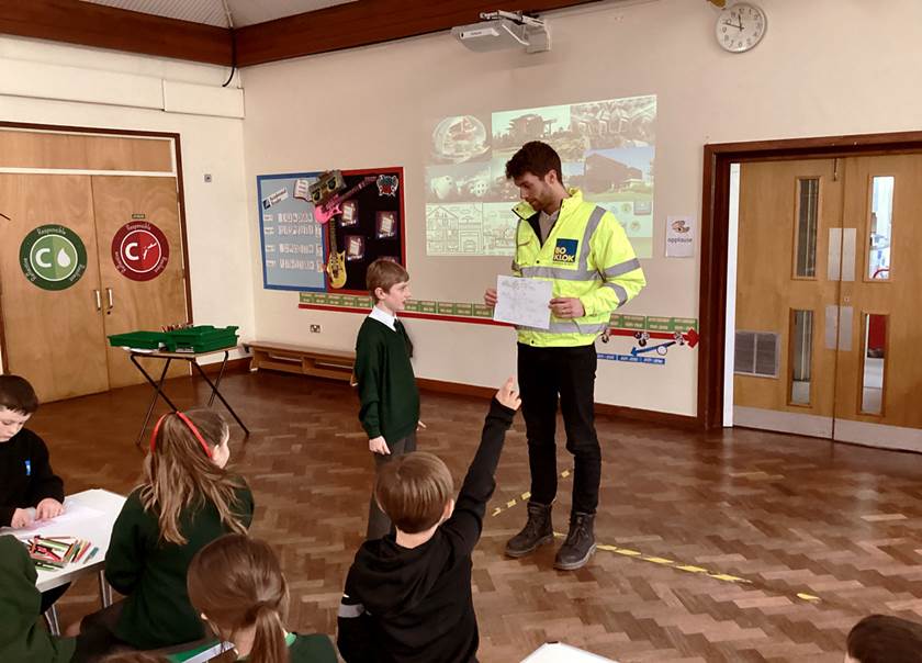 BoKlok team member presenting to class of school children