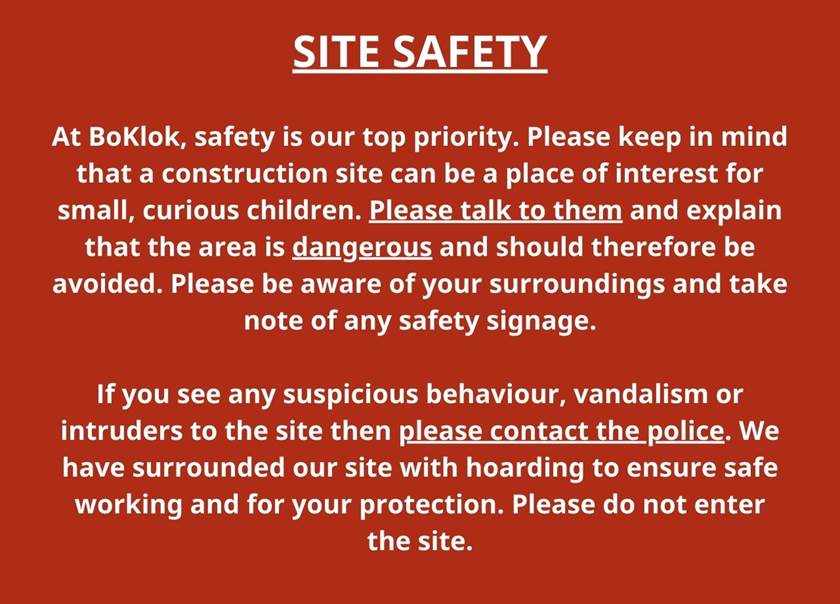 Red box with text about site safety