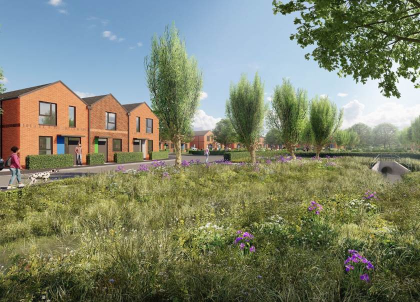 CGI of proposed houses and landscaping at Lakeside