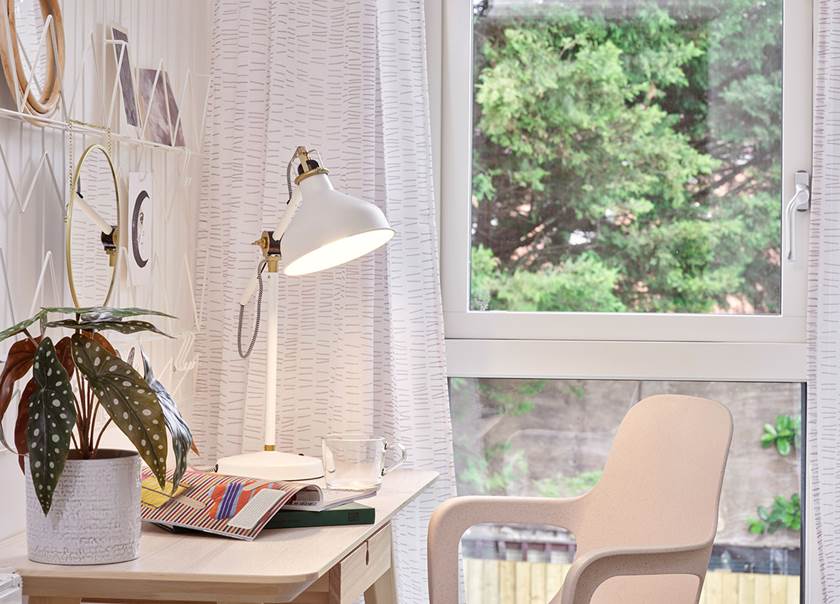 Desk with lamp and a window. Desk with lamp and a window.