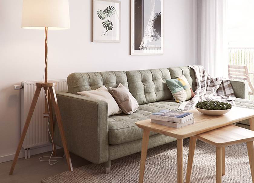 BoKlok 2 bed apartment living room. 