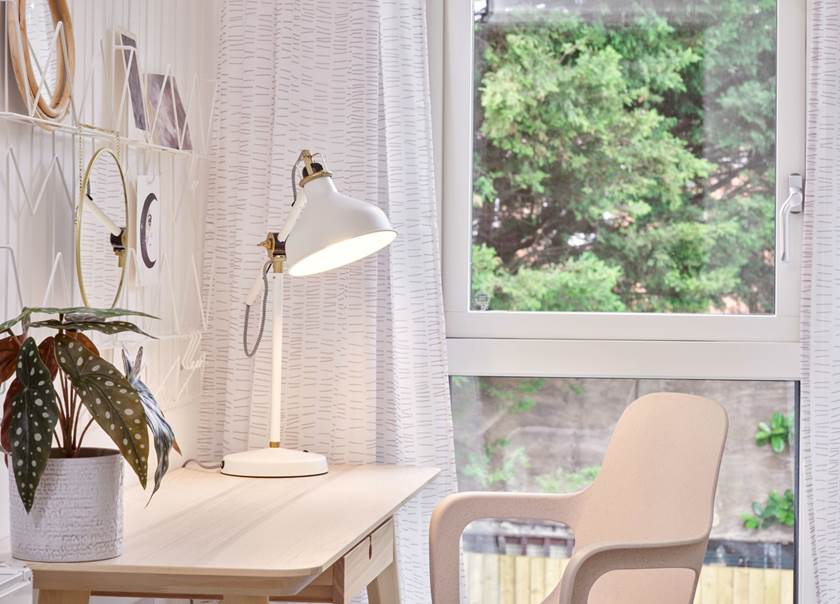 Window in office in BoKlok apartment.