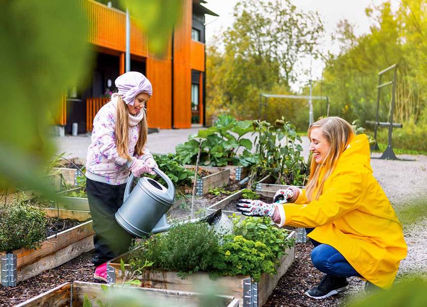 Mother and daughter gardening