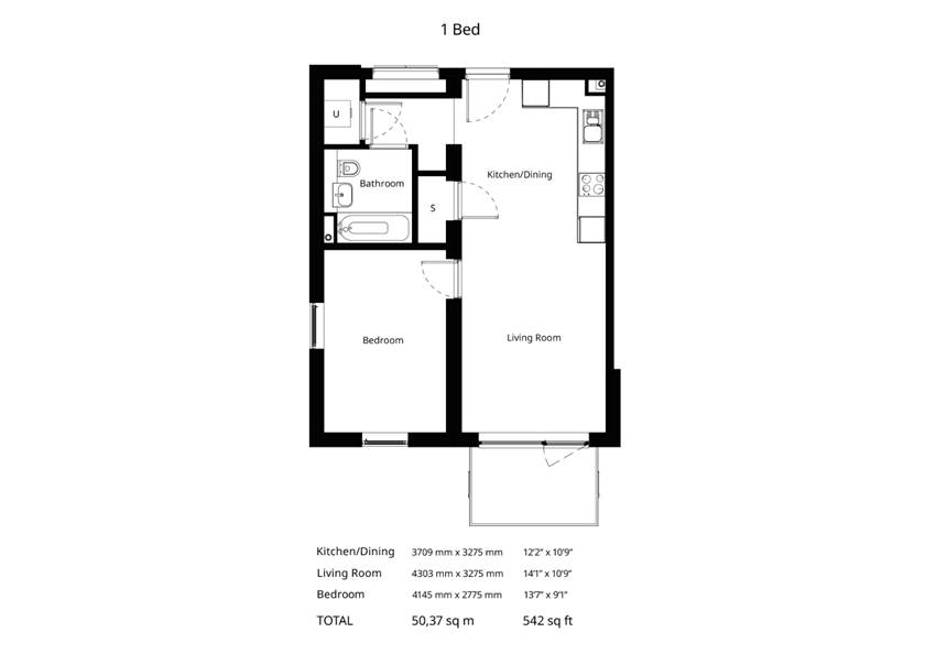 1 bedrooms, 542 sqft BoKlok