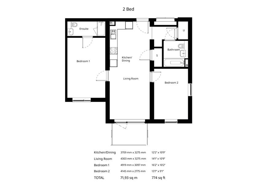 Floorplan of BoKlok 2-bed apartment