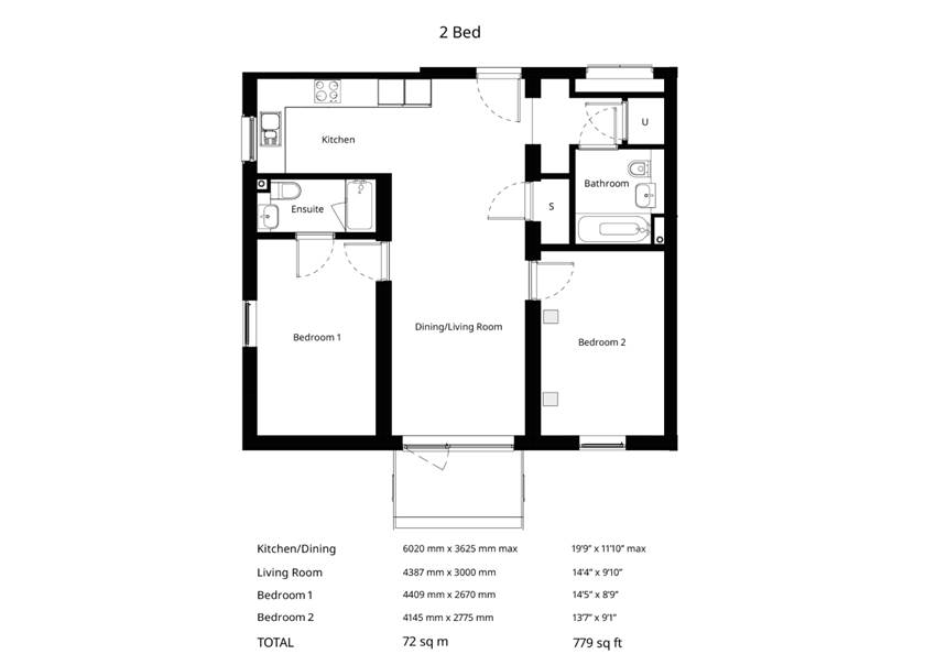 Floorplan for two bedroom BoKlok apartment