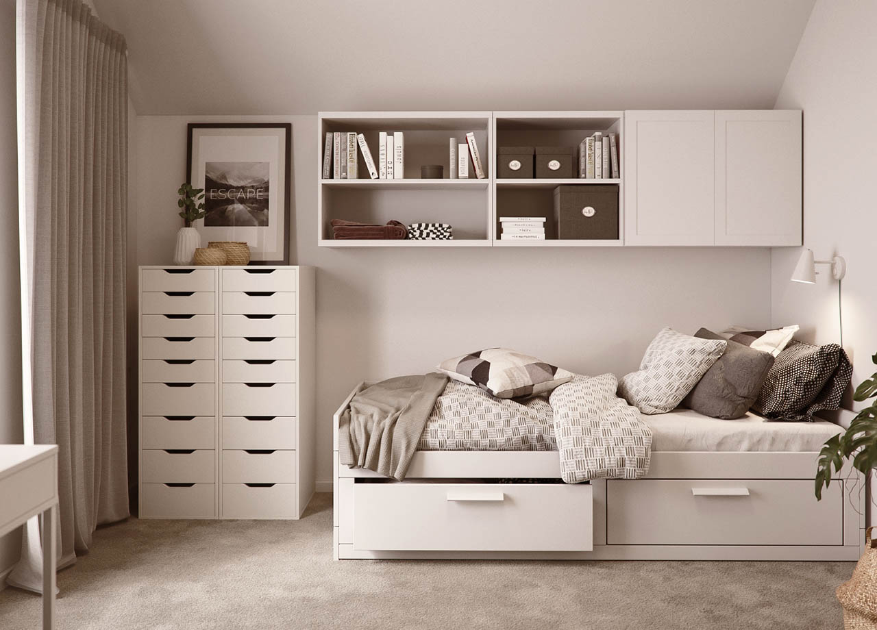 bedroom in a boklok two bedroom house