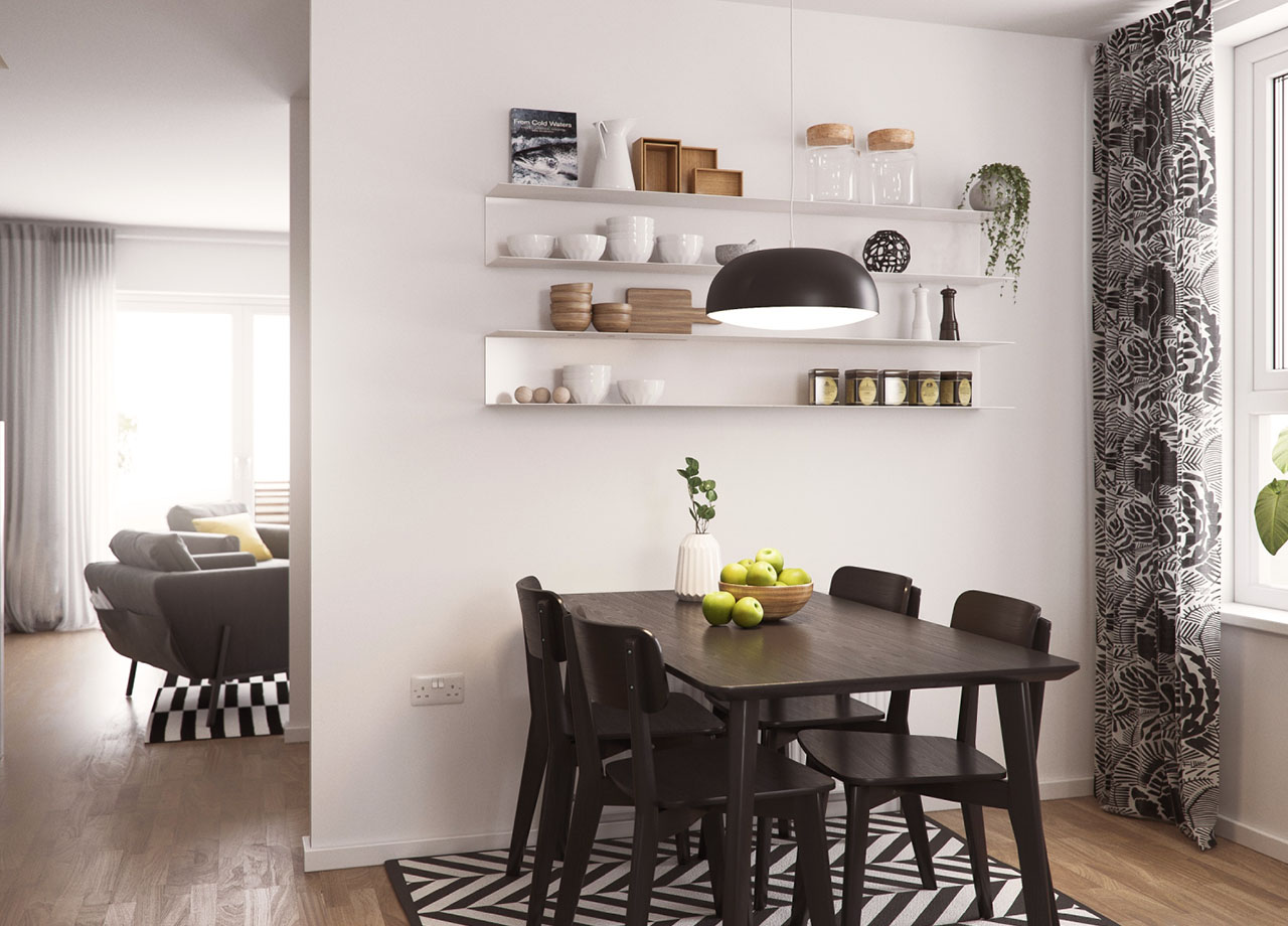 dining room in a boklok three bedroom house