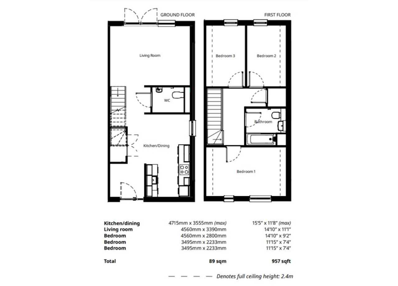 Three-bedroom house floorplan