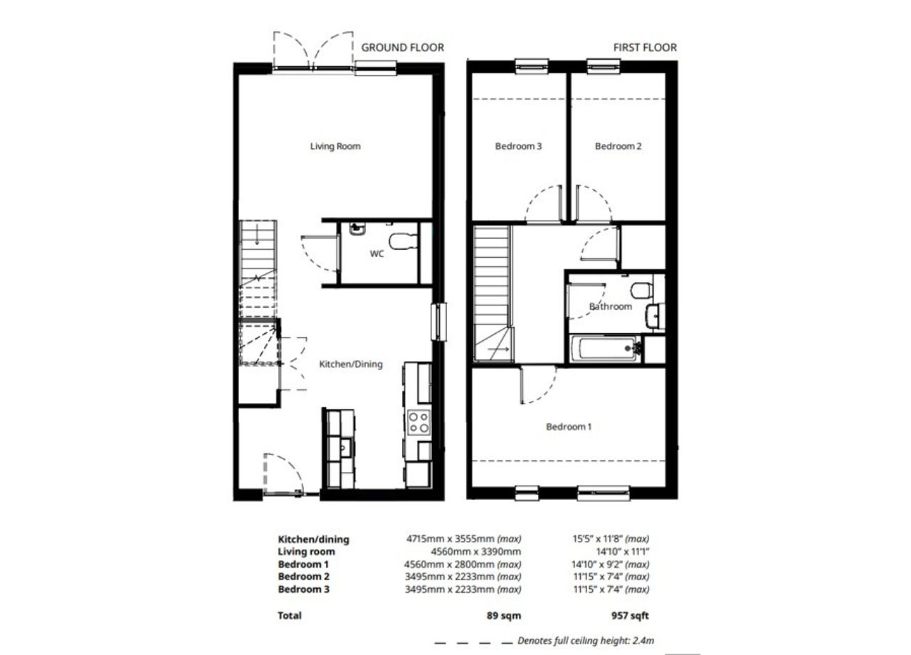 Floorplan of a BoKlok three-bedroom house - type B