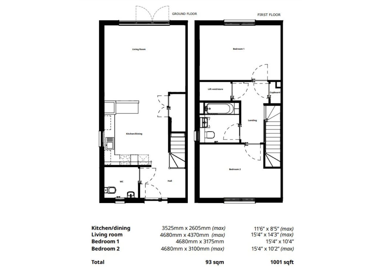 Floorplan for a BoKlok two bedroom house - type A