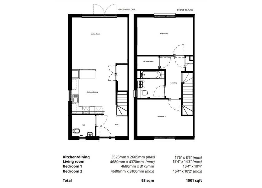 Floorplan of a 2-bedroom BoKlok house
