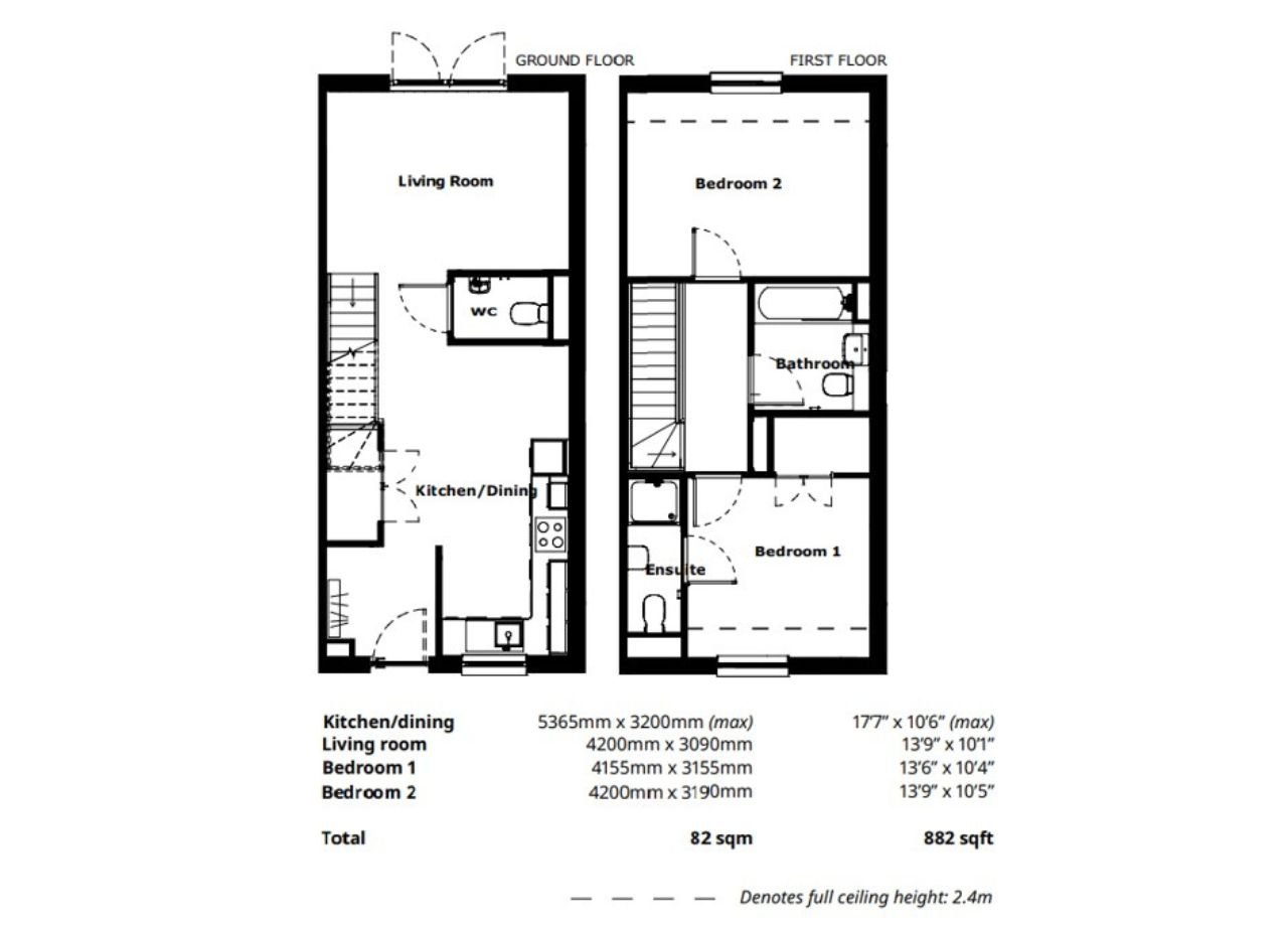 Floorplan of a two bedroom type b house