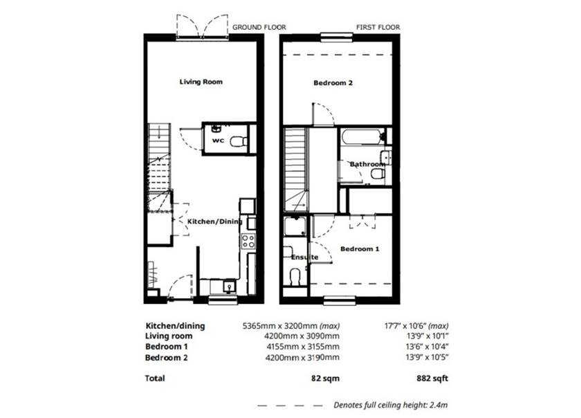 Floorplan of a two-bedroom BoKlok house - type B