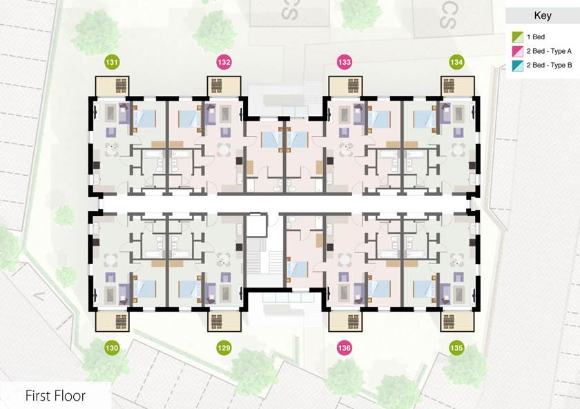 Block plan of first floor in block 5 at BoKlok on the Lake
