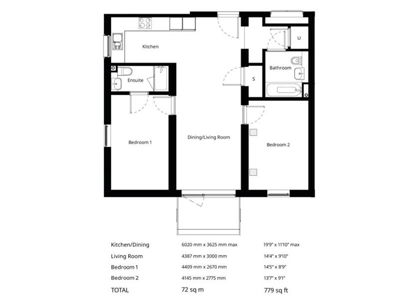 Floorplan of a 2 bedroom apartment type b