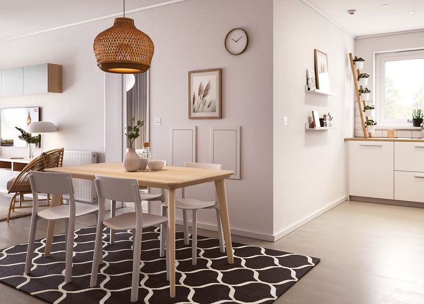 BoKlok 2 bed apartment kitchen dining area BoKlok 2 bed apartment kitchen dining area