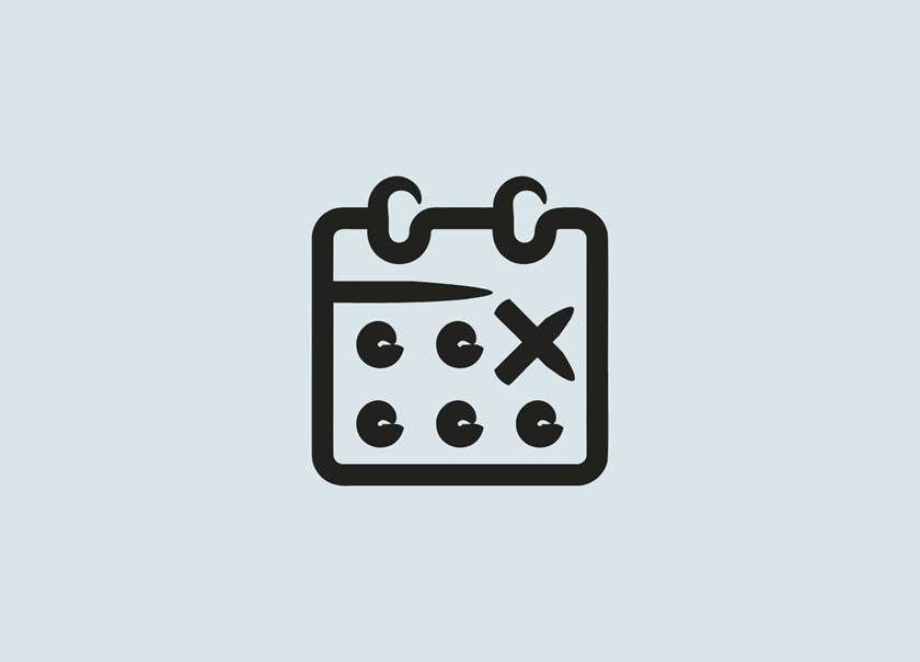 Icon of a calendar with a date crossed on blue background Icon of a calendar with a date crossed on blue background